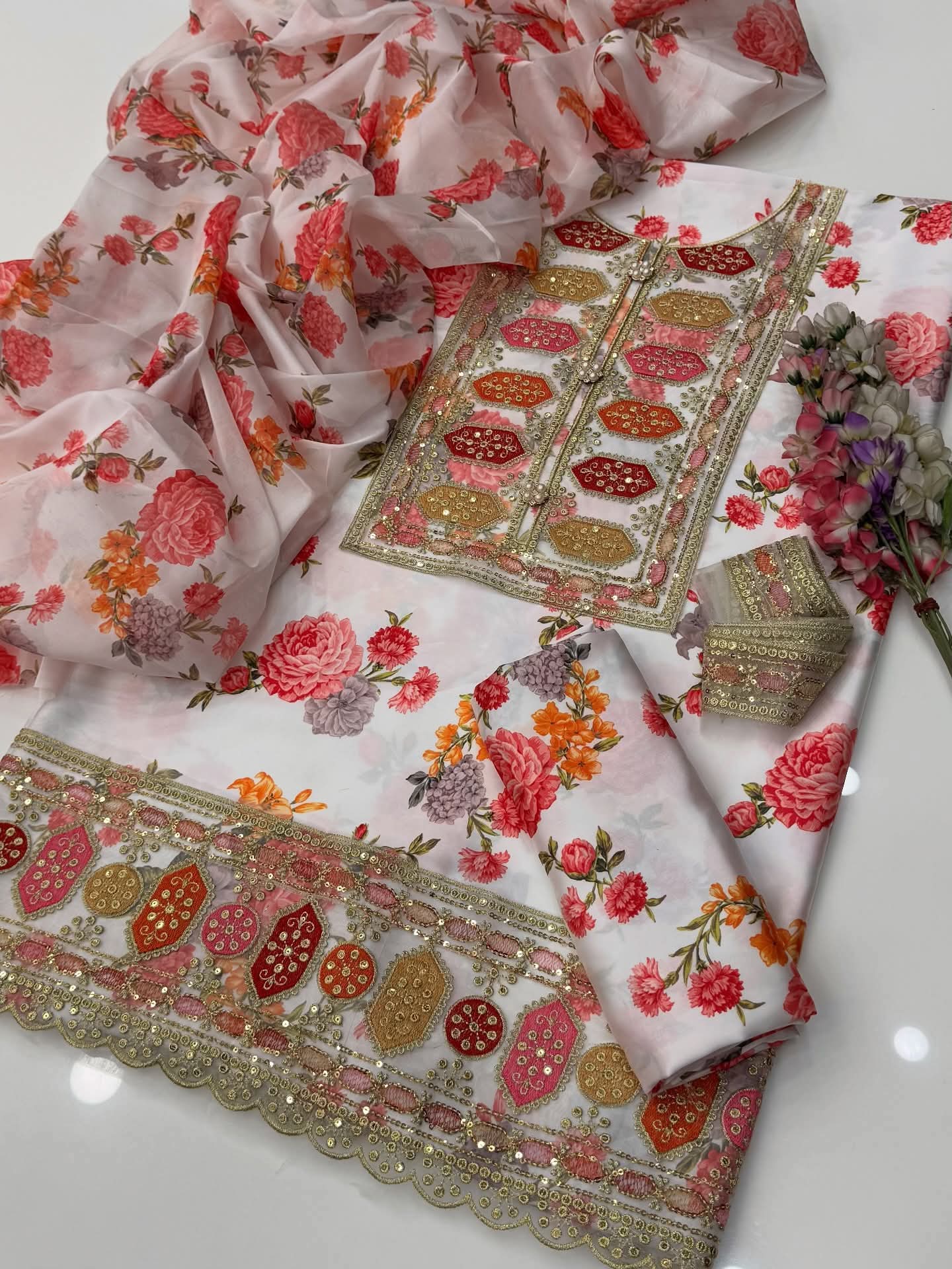 Aneelas 3pc silk with shafon Duppta full Embroiderd