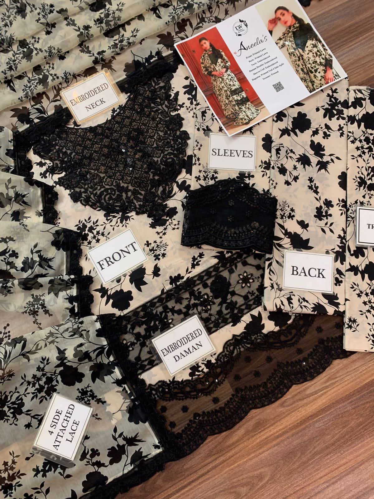 Aneelas 3pc lawn with pure shafon Duptta EMBROIDERED