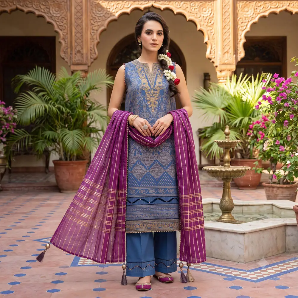 Alkaram Studio 2 Piece Unstitched Embroidered Lawn Suit (Embroidered Shirt & Lawn Dupatta)