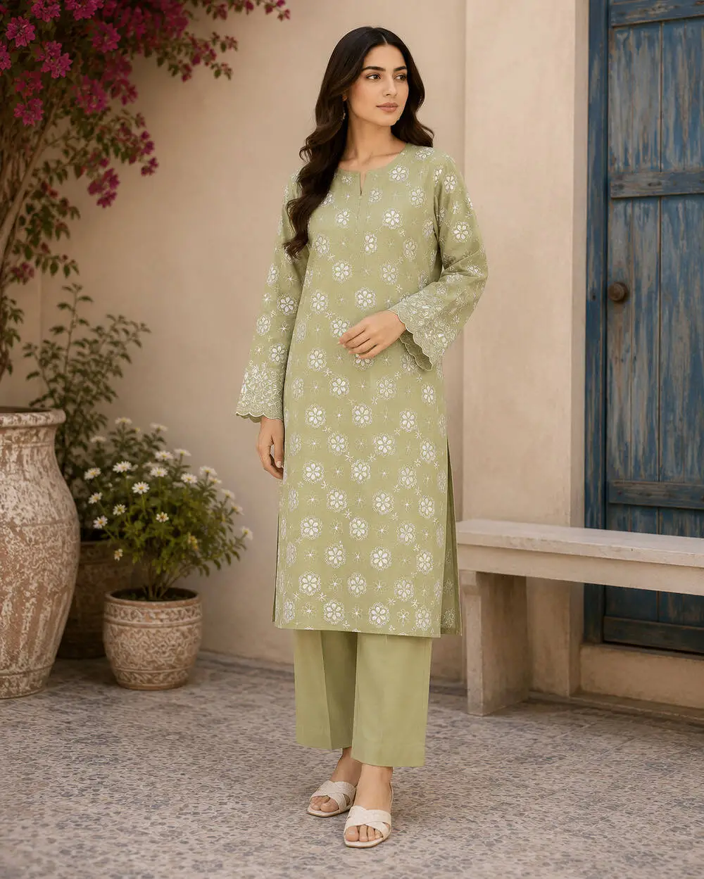 Bareeze 2 Piece Unstitched Embroidered Lawn Suit (Embroidered Front & Sleeves) Design 2