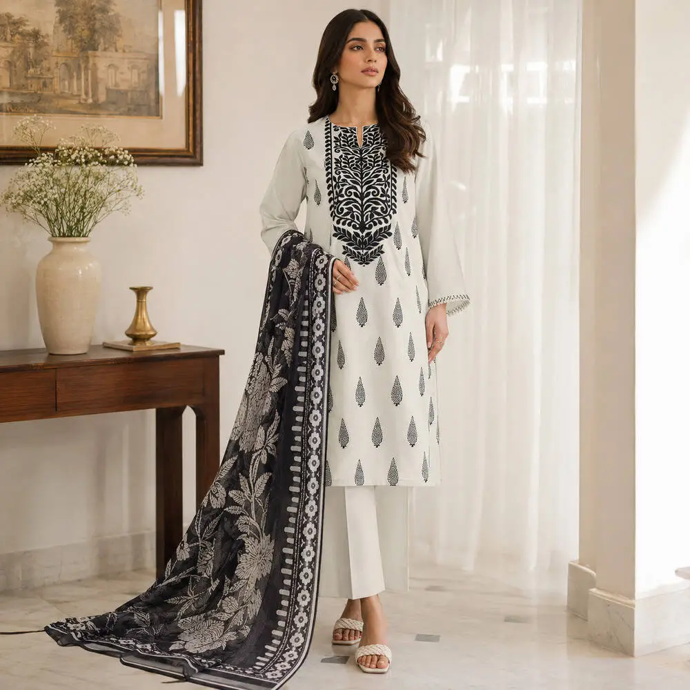 Beechtree 3 Piece Unstitched Lawn Suit with Shafon Dupatta