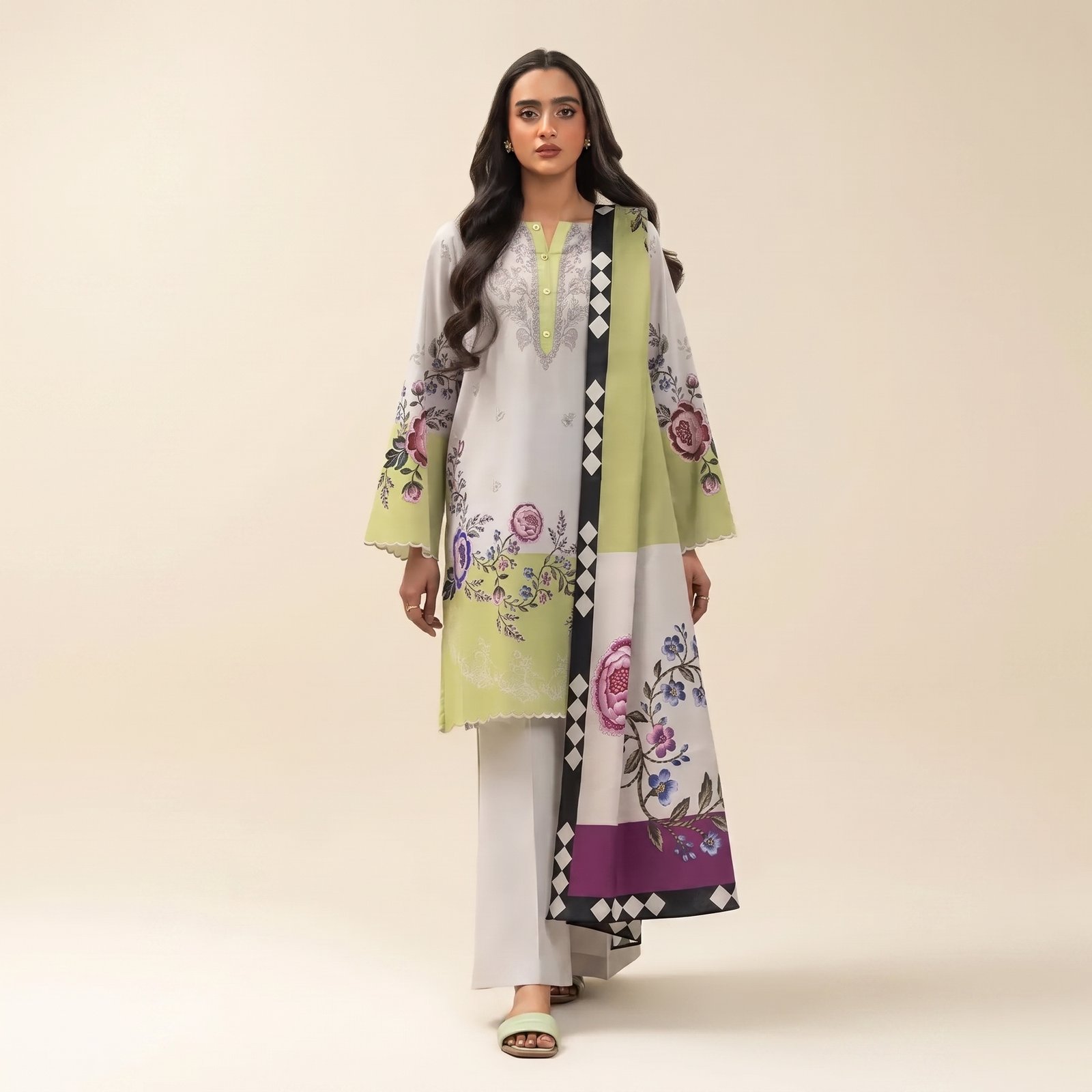 Beechtree 3 Piece Unstitched Printed Lawn Suit with Lawn Dupatta