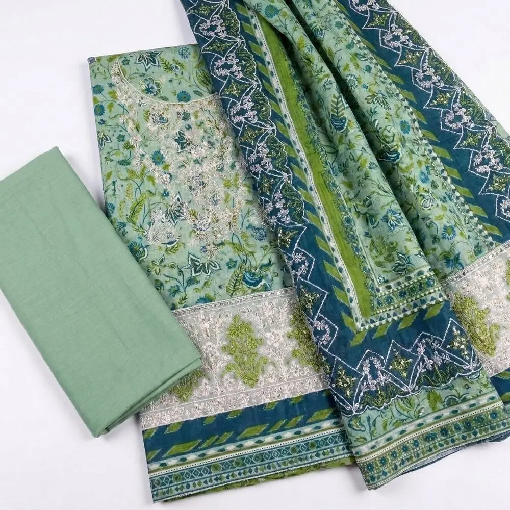 Bin Saeed 3 Piece Unstitched Embroidered Lawn Suit with Cutwork Embroidered Lawn Dupatta