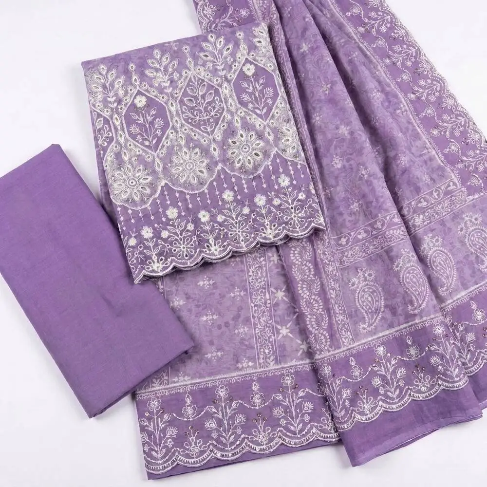 Bin Saeed 3 Piece Unstitched Embroidered Lawn Suit with Cutwork Embroidered Lawn Dupatta Design 2