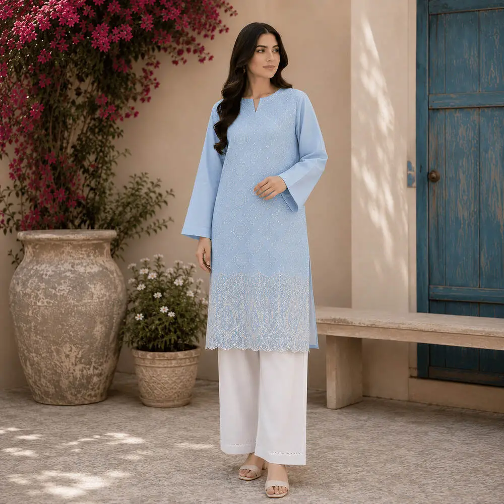 J. 2 Piece Unstitched Embroidered Lawn Suit (Embroidered Daman Shirt & Trouser)