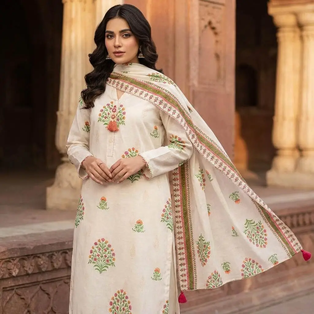 J. 2 Piece Unstitched Printed Lawn Suit (Shirt & Lawn Dupatta)