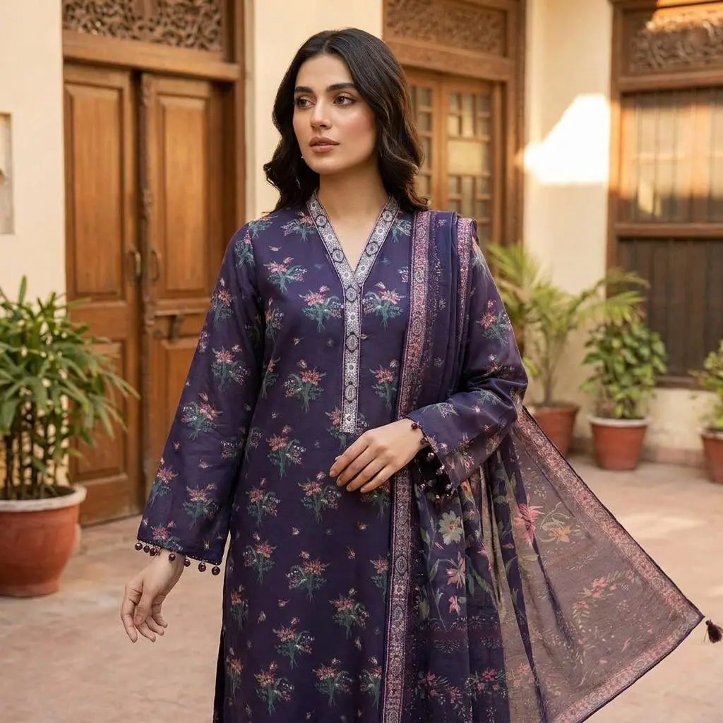 J. 2 Piece Unstitched Printed Lawn Suit (Shirt & Lawn Dupatta) Design 2