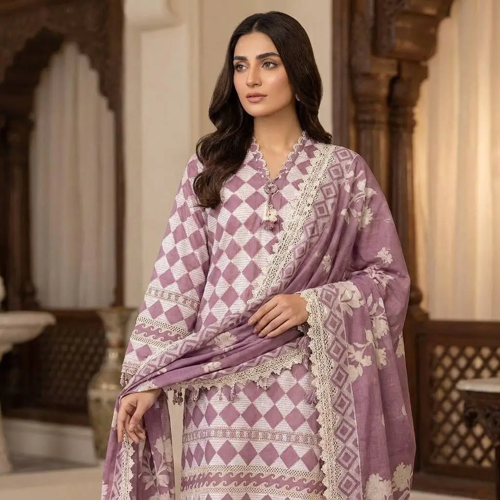 J. 2 Piece Unstitched Printed Lawn Suit (Shirt & Lawn Dupatta) Design 3
