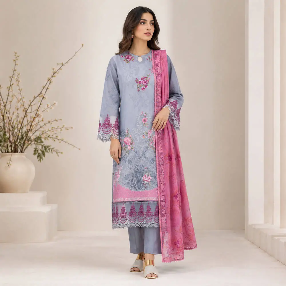 J. 3 Piece Design 2 Unstitched Lawn Suit with Pure Chiffon Dupatta