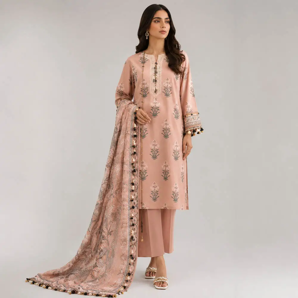 J. 3 Piece Unstitched Lawn Suit with Pure Chiffon Dupatta