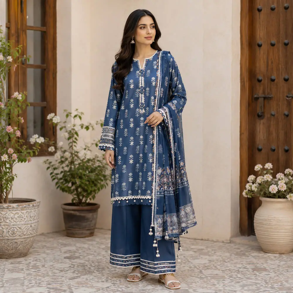 J. 3 Piece Unstitched Lawn Suit with Pure Chiffon Dupatta