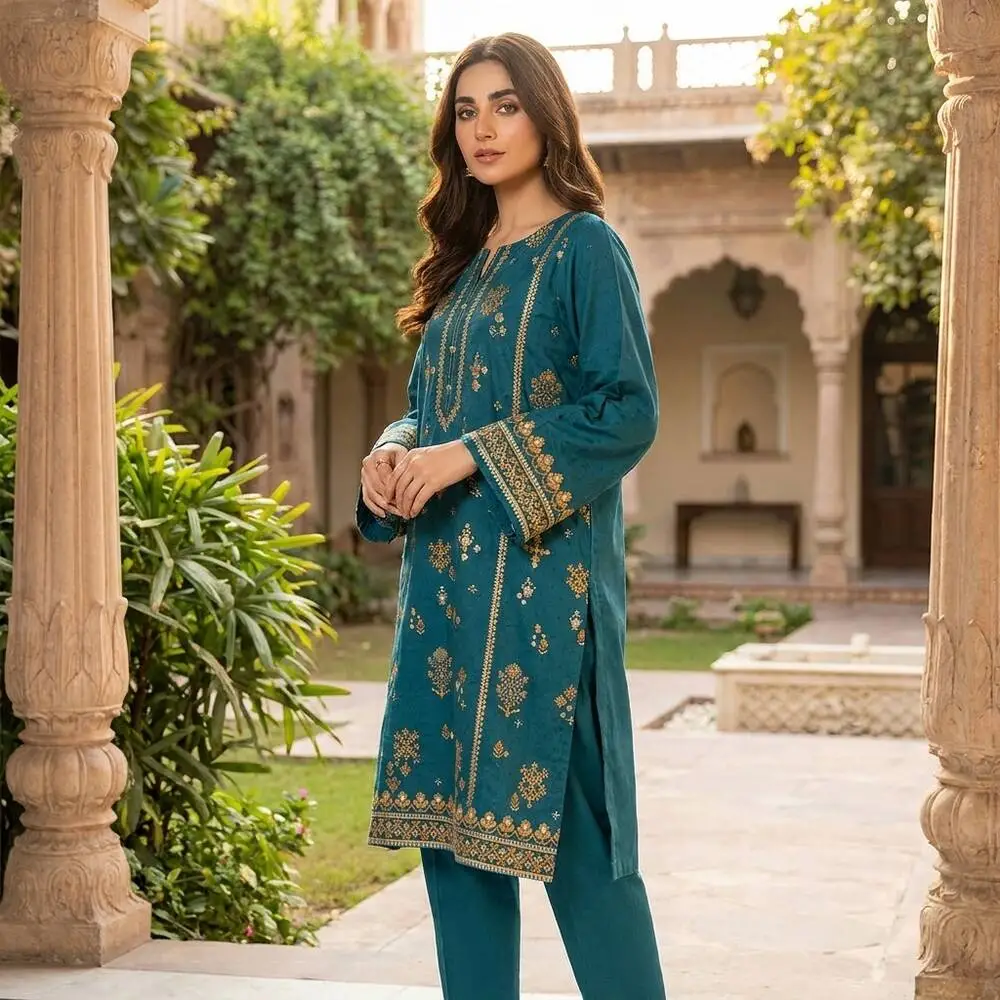 Khaadi 2 Piece Unstitched Embroidered Lawn Suit (Embroidered Front & Sleeves Shirt with Trouser)