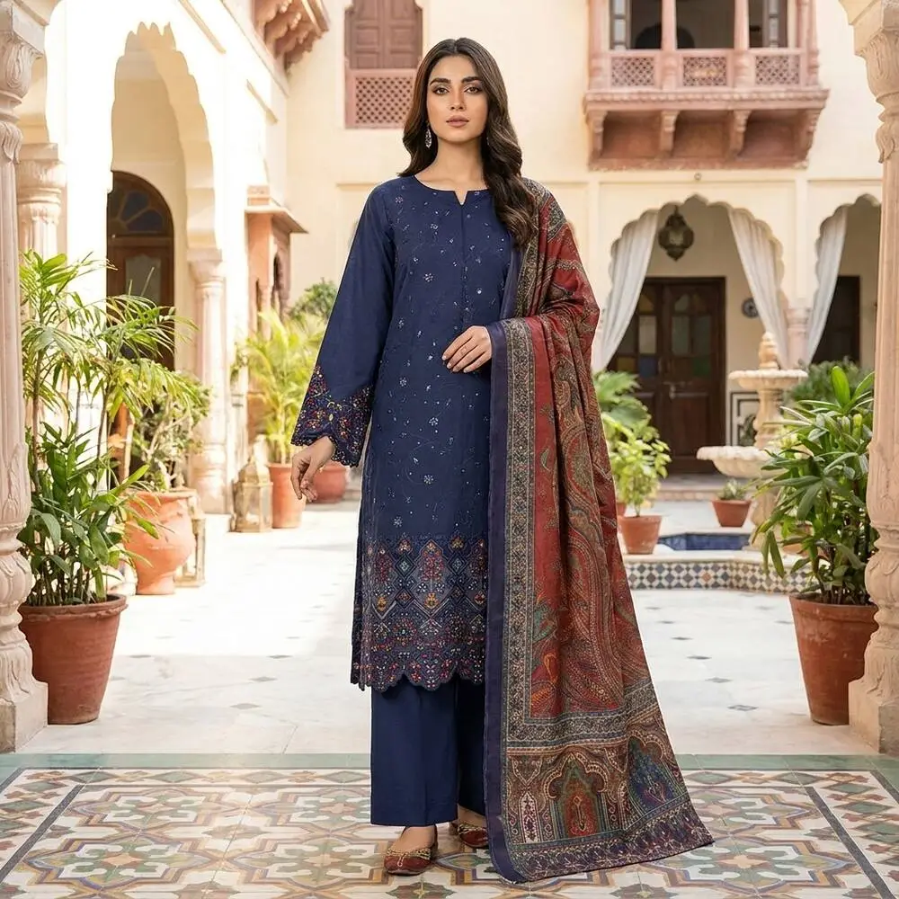 Khaadi 3 Piece Unstitched Embroidered Lawn Suit with Lawn Jacquard Dupatta