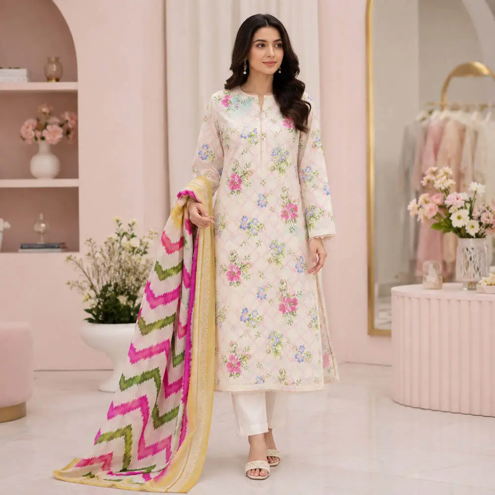 Premium 2 Piece Unstitched Mix & Match Lawn Suit (Shirt & Dupatta)