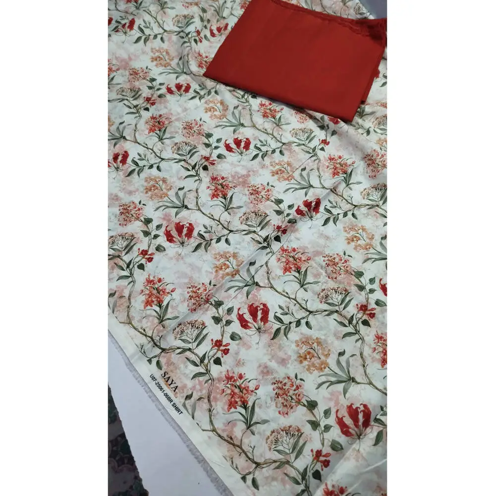 Premium Branded 2 Piece Unstitched Printed Lawn Suit (Printed Shirt & Plain Trouser) Design 3