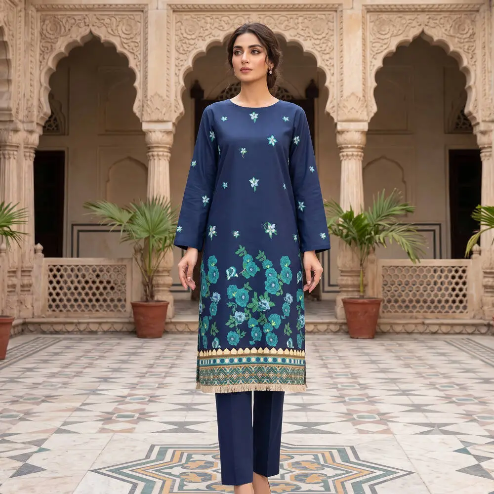Premium Branded 2 Piece Unstitched Printed Lawn Suit (Shirt & Plain Trouser) Design 1