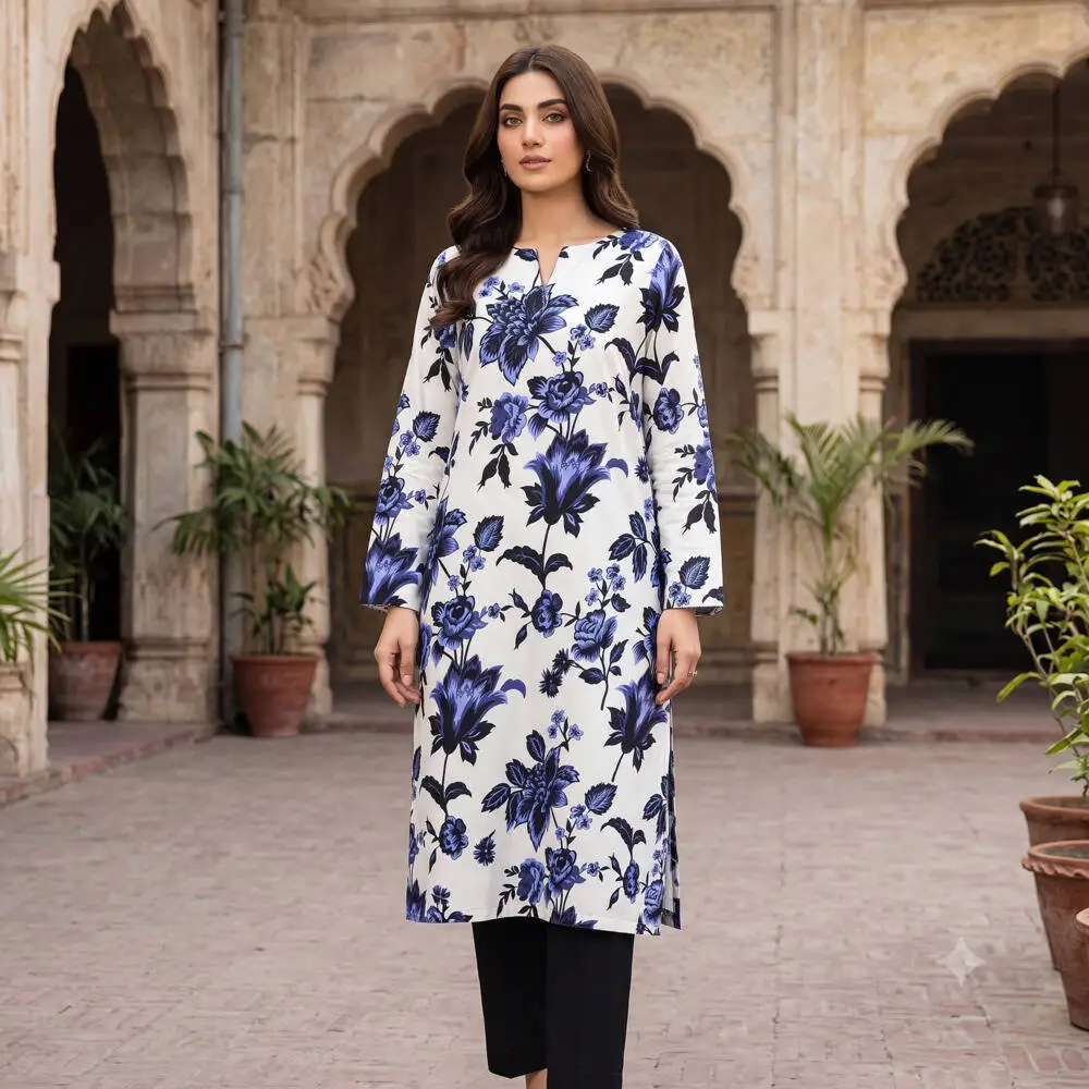 Premium Branded 2 Piece Unstitched Printed Lawn Suit (Shirt & Plain Trouser) Design 2