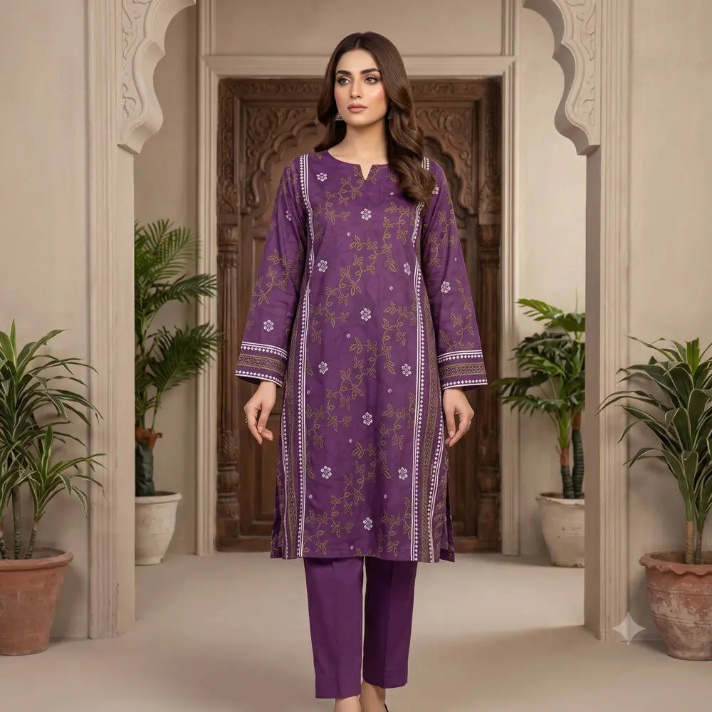 Premium Branded 2 Piece Unstitched Printed Lawn Suit (Shirt & Plain Trouser) Design 3