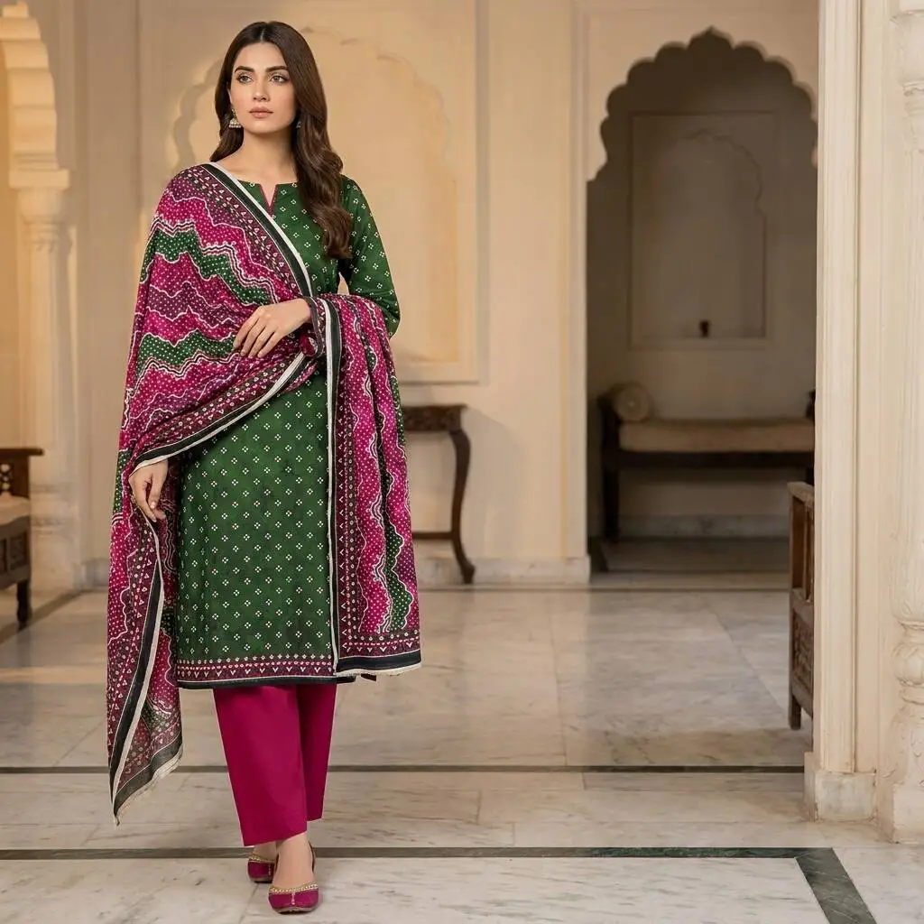 Premium Branded 3 Piece Unstitched Printed Lawn Suit with Lawn Dupatta