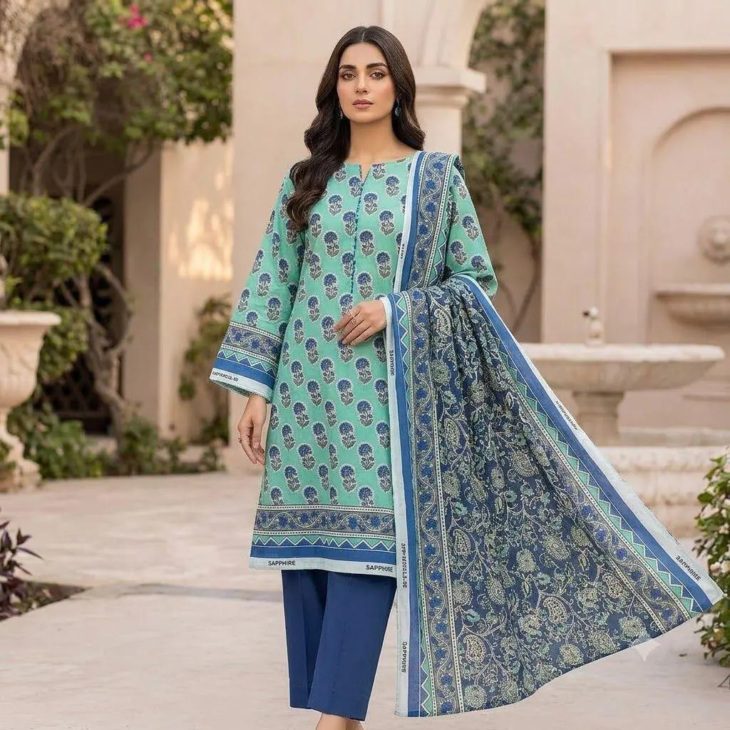 Sapphire 3 Piece Unstitched Printed Lawn Suit with Lawn Dupatta