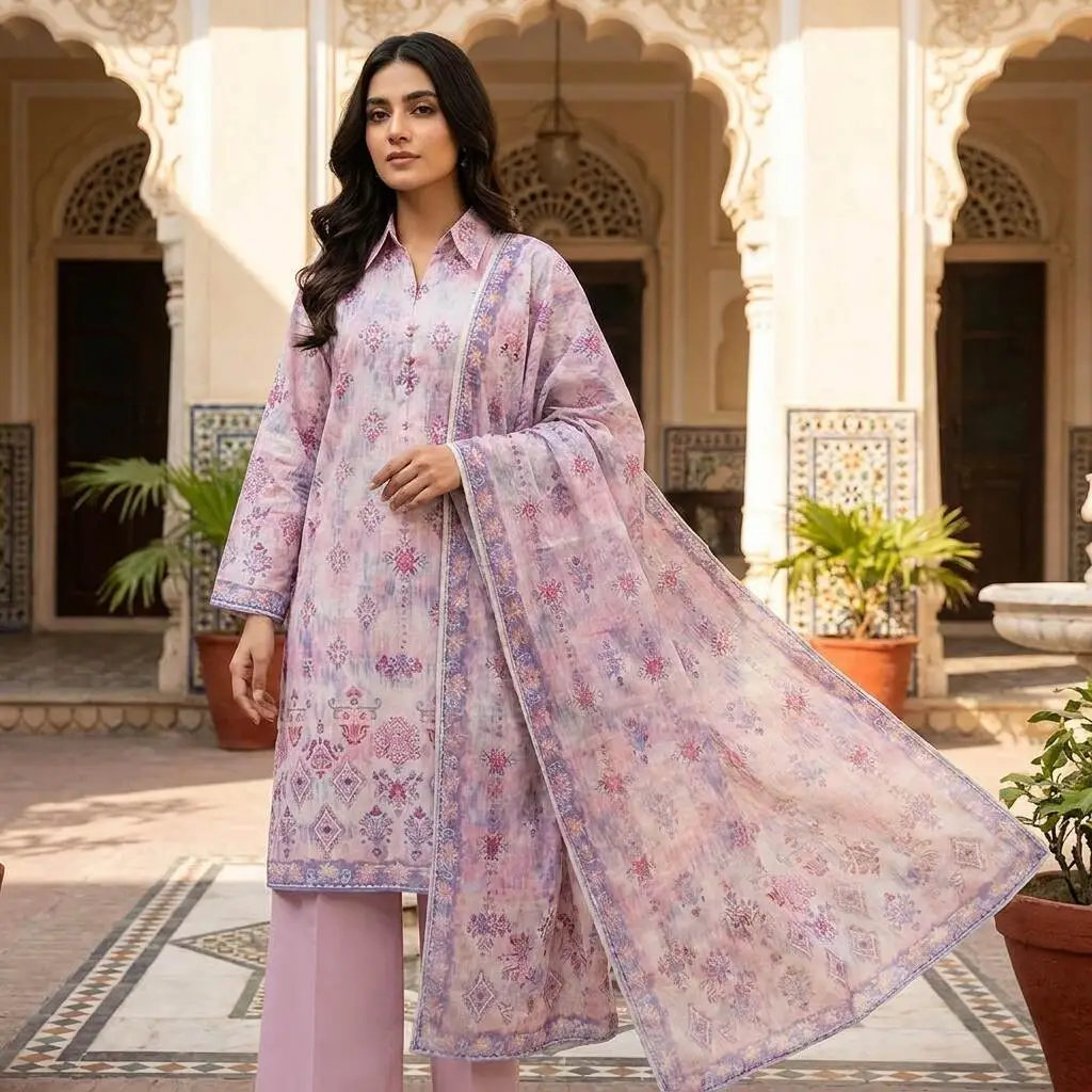 Saya 3 Piece Unstitched Printed Lawn Suit with Lawn Dupatta