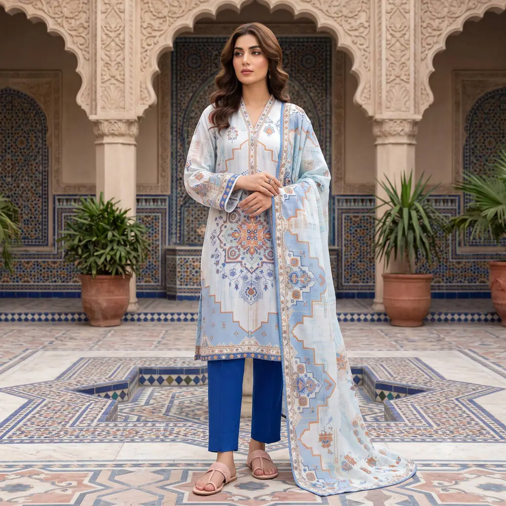 Saya 3 Piece Unstitched Printed Lawn Suit with Lawn Dupatta