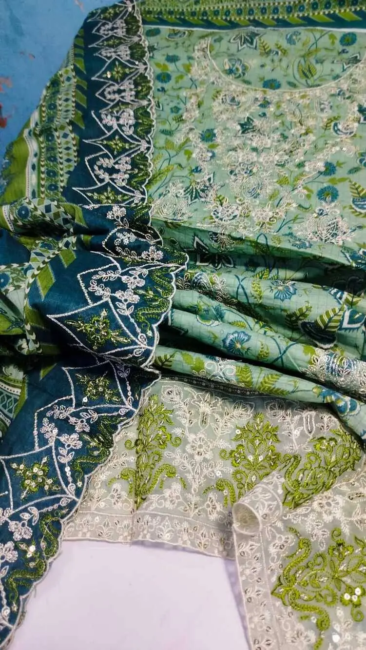 Bin Saeed 3 Piece Unstitched Embroidered Lawn Suit with Cutwork Embroidered Lawn Dupatta Design 6